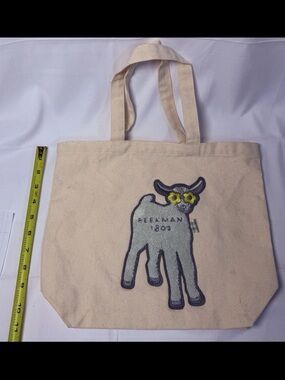 Beekman 1802 Natural Canvas Tote with Embroidered Goat and Yellow Flower Eyes